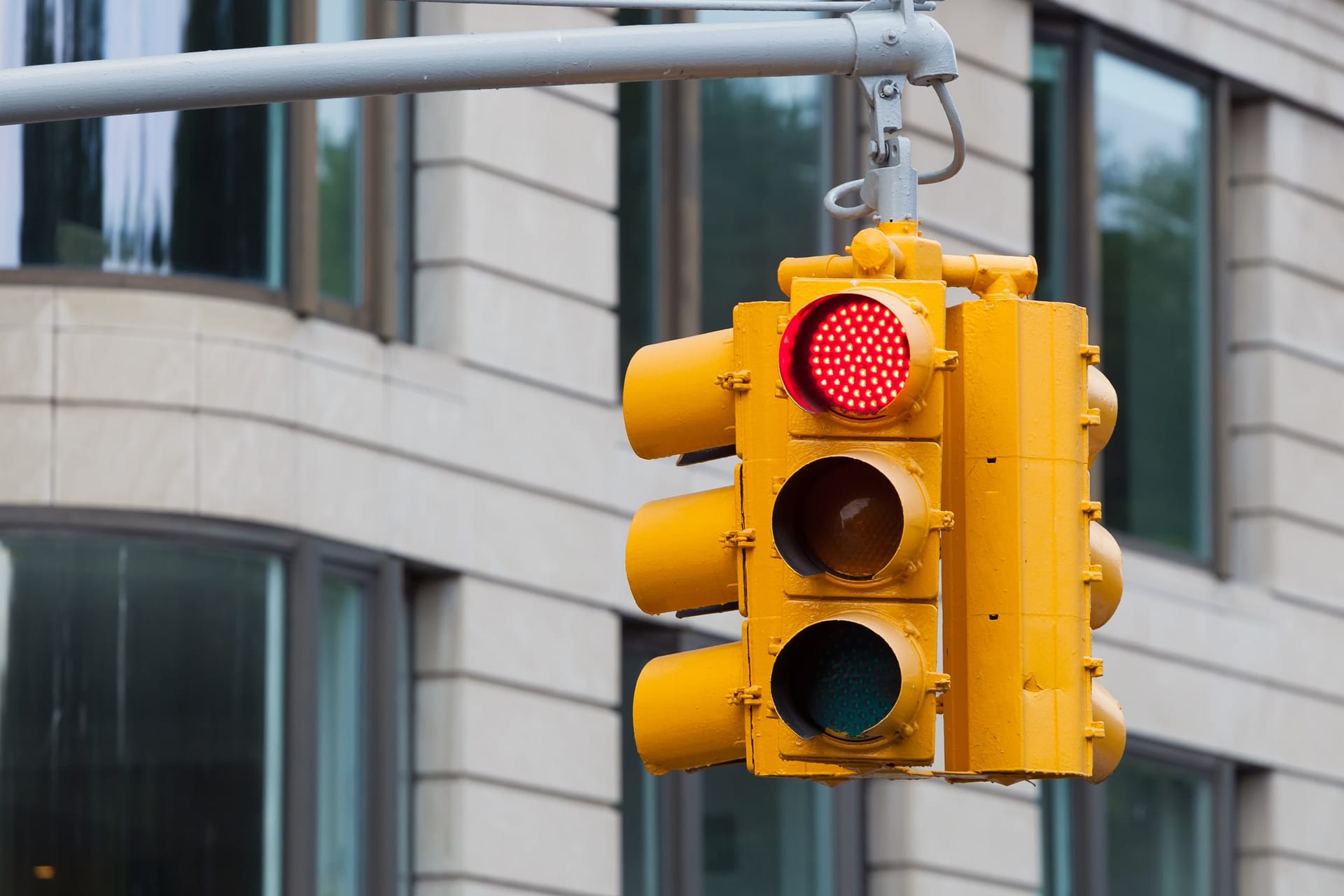 Traffic light in New York City, USA.