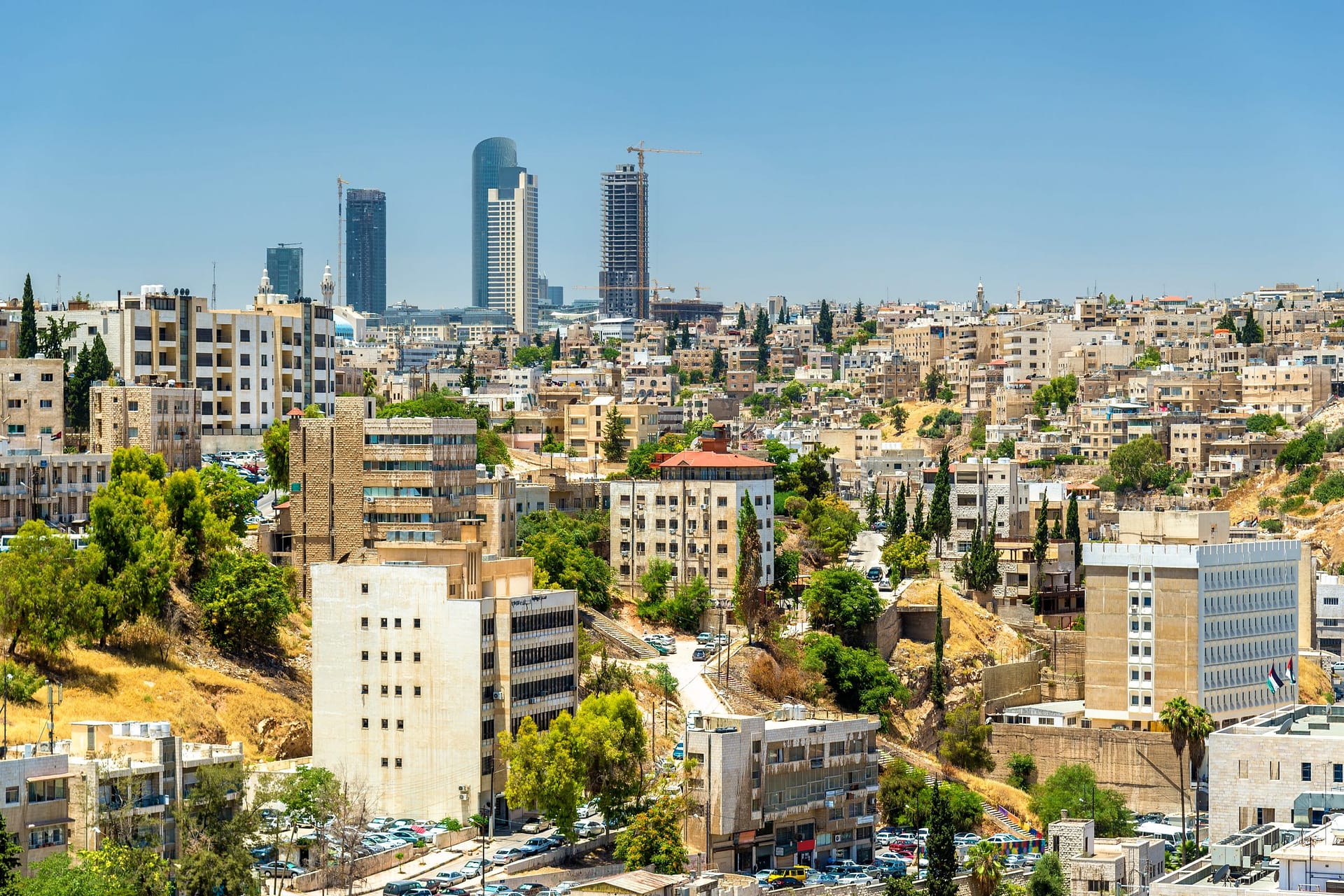 Cityscape of Amman downtown with skyscrapers at background - Jordan